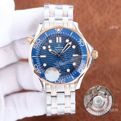 Swiss Quality Omega Seamaster 300 Replica 42mm Two Tone Rose Gold Blue Watch Citizen Movement